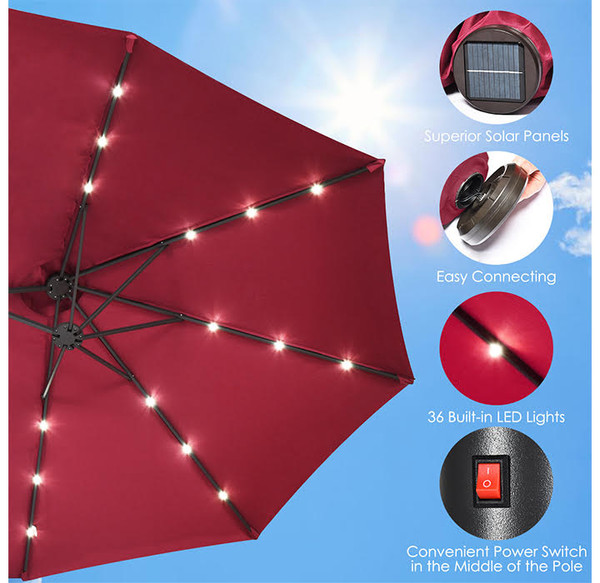 15-Foot Solar LED Double Patio Umbrella with Crank product image