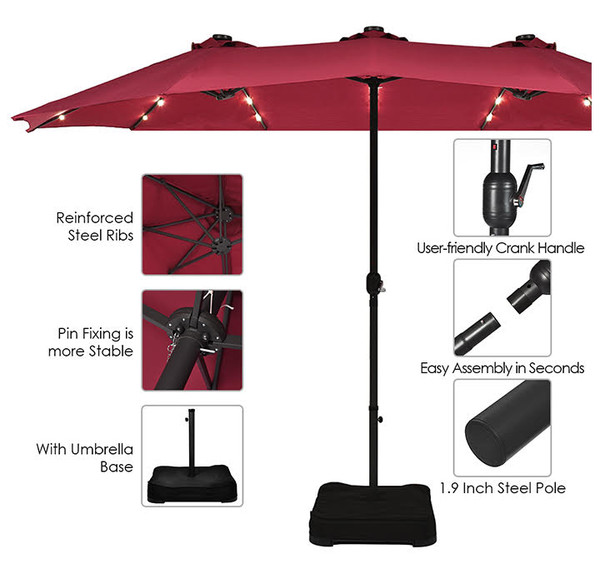 15-Foot Solar LED Double Patio Umbrella with Crank product image