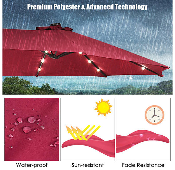 15-Foot Solar LED Double Patio Umbrella with Crank product image