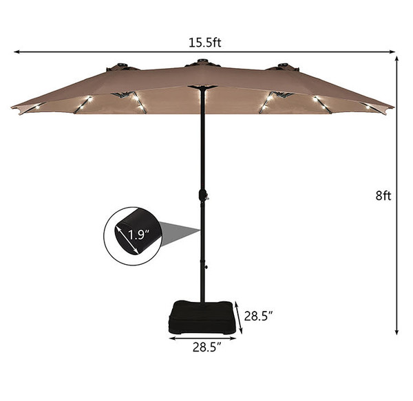 15-Foot Solar LED Double Patio Umbrella with Crank product image