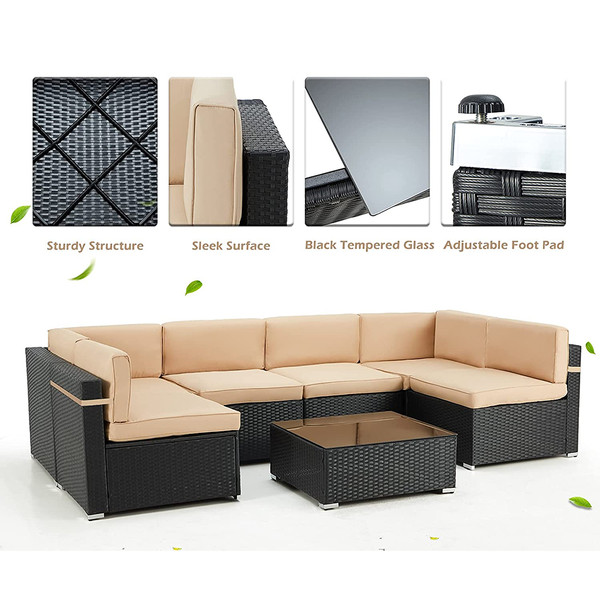 Rattan 7-Piece Patio Sofa Set with Glass Top Table product image