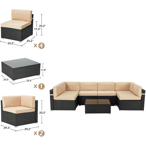 Rattan 7-Piece Patio Sofa Set with Glass Top Table product image
