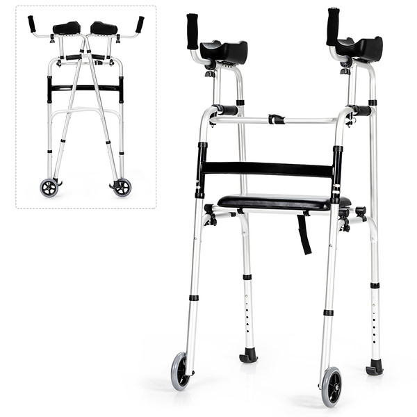 Foldable Aluminum Alloy Walker with Seat & Armrests product image