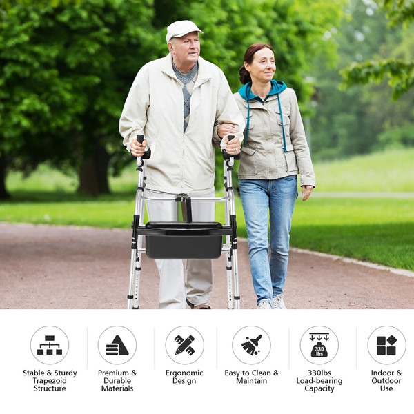 Foldable Aluminum Alloy Walker with Seat & Armrests product image Foldable Aluminum Alloy Walker with Seat & Armrests product image