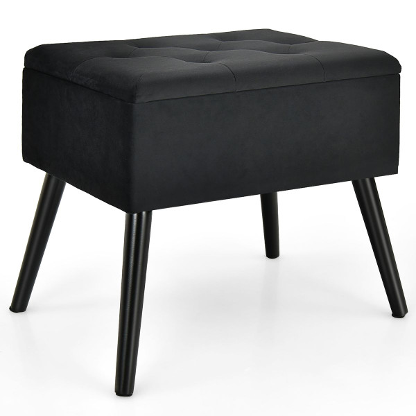 Velvet Storage Ottoman with Solid Wood Legs product image