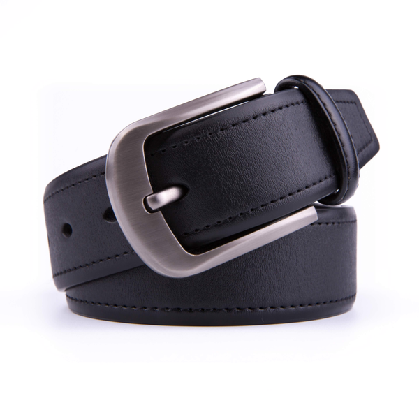 Men's Classic Genuine Leather Belt with Brushed Silver Buckle product image