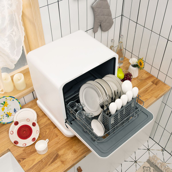 Costway Portable Countertop Dishwasher Compact Dishwashing Machine w/7.5L Openable Water Tank & Inlet Hose