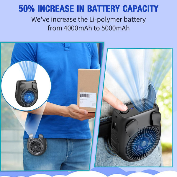 2-in-1 Portable Waist/Neck Clip Fan, 5,000mAh Rechargeable product image
