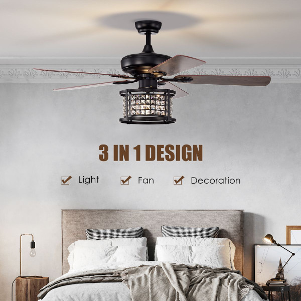 52-Inch 3-Speed Crystal Ceiling Fan with Remote product image