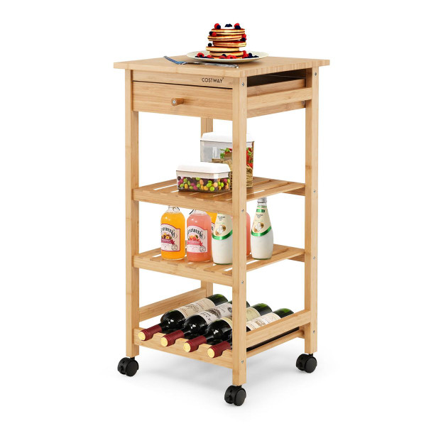 Bamboo Rolling Small Storage Cart with Drawer and Shelves product image