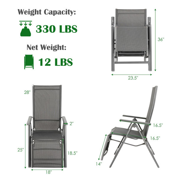 Outdoor Folding Lounge Chair with 7 Adjustable Backrest & Footrest Positions product image