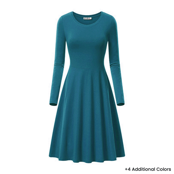 Women's Long Sleeve Solid Color Flared Skater Dress product image
