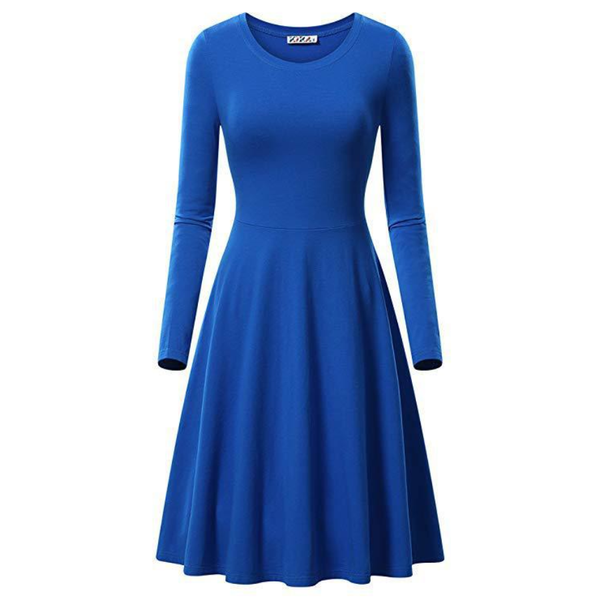 Women's Long Sleeve Solid Color Flared Skater Dress product image