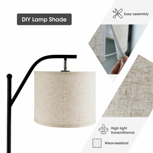 Standing Arc Modern Floor Lamp with Fabric Hanging Lamp Shade product image