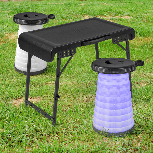 3-Piece Folding Camping Table Stool Set with 2 Retractable LED Stools product image