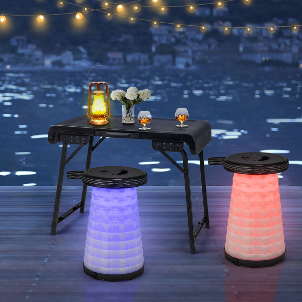 3-Piece Folding Camping Table Stool Set with 2 Retractable LED Stools product image