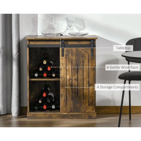 HOMCOM® Rustic 6-Bottle Wine Cabinet with Sliding Doors product image