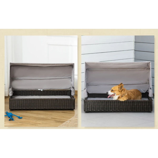 PawHut™ Rattan Dog Bed with Canopy and Cushion product image