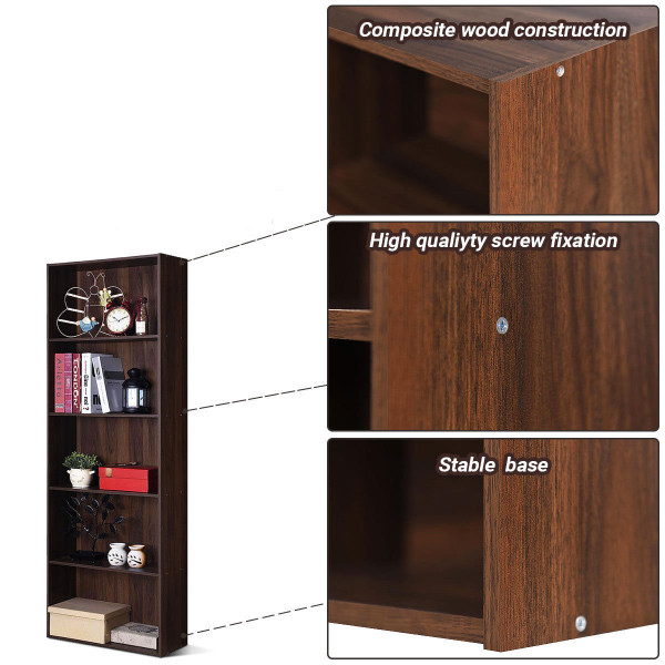 5-Shelf Multi-Functional Wood Bookcase for Home Office product image