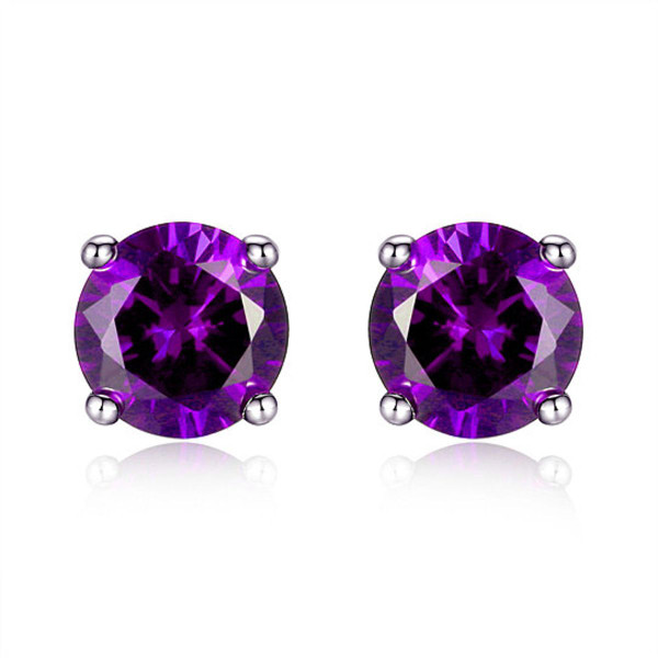 925 Sterling Silver 6mm Round-Cut Amethyst Stud Earrings product image