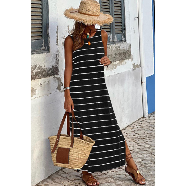 Stripe Print Sleeveless Maxi Dress with Slits product image