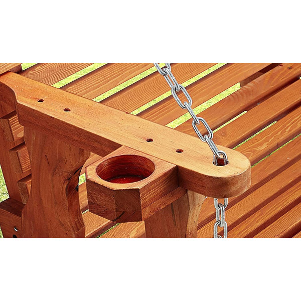 4.5-Foot Outdoor Wooden Porch Swing with Cupholders & Hanging Chains product image