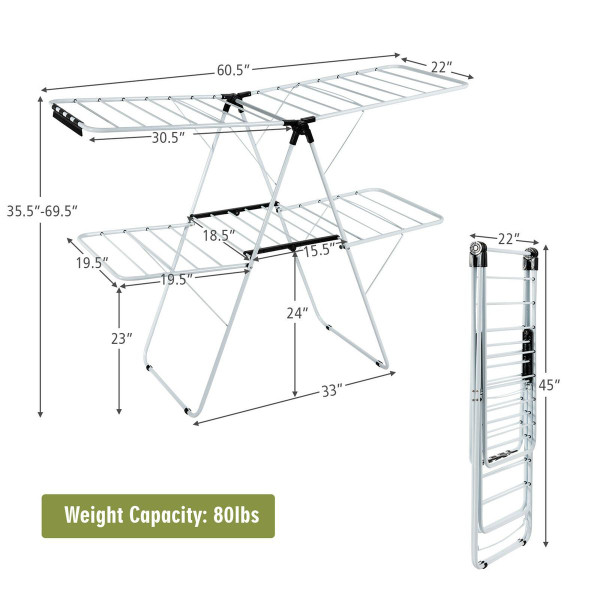 2-Level Foldable Clothes Drying Rack with Adjustable Gullwing product image