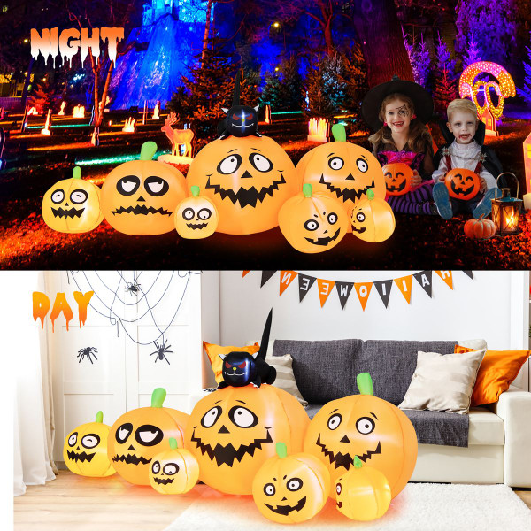 Pumpkin Patch Halloween Inflatable with Black Cat & Built-in LED Lights product image