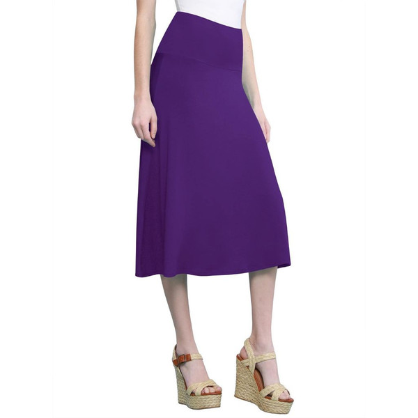 Women's Solid Lightweight Flare Midi Pull-on Skirt product image