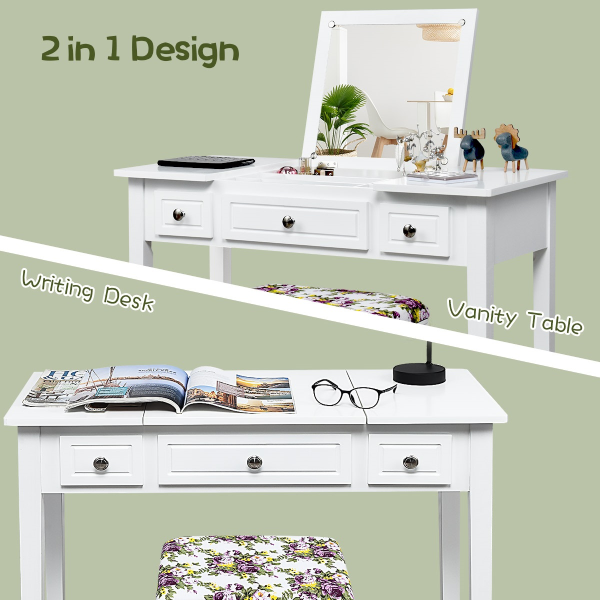 White Wood Flip Top Vanity Dressing Table product image