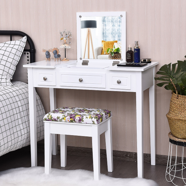 White Wood Flip Top Vanity Dressing Table product image