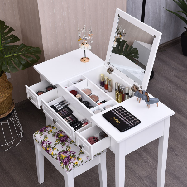 White Wood Flip Top Vanity Dressing Table product image