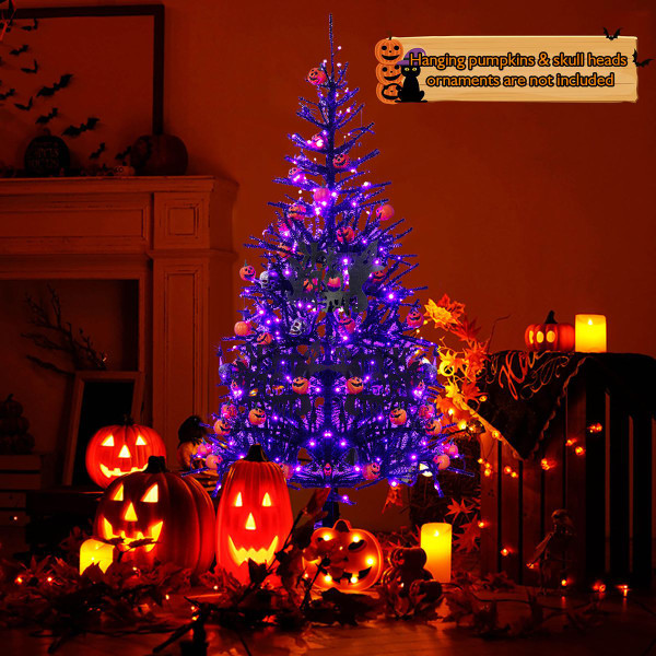 6-Foot Pre-Lit Hinged Halloween Tree with 250 Purple LED Lights & 25 Ornaments product image