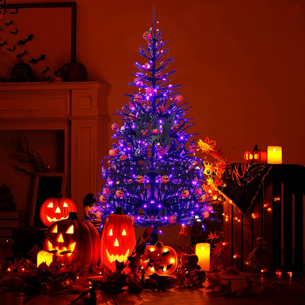 6-Foot Pre-Lit Hinged Halloween Tree with 250 Purple LED Lights & 25 Ornaments product image