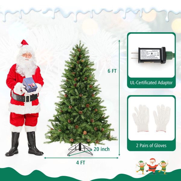 6-Foot Artificial Christmas Tree with Pine Cones & Adjustable Brightness product image