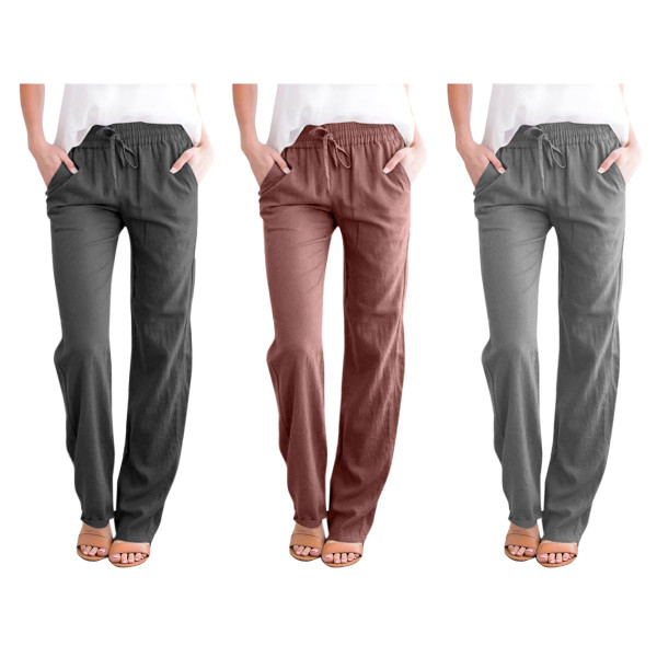 Solid Straight Leg Rayon Pants Casual High-Waist for Women (3-Pack) product image