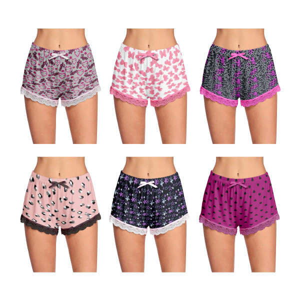 Women's Lace Trim Printed Lounge Pajama Shorts Sleepwear (4-Pack) product image