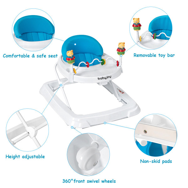 Height-Adjustable Folding Baby Walker with High Back and Padded Seat product image