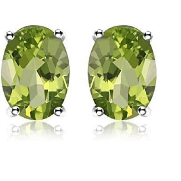 925 Sterling Silver Round/Oval Peridot Stud Earrings (1-Pair) product image