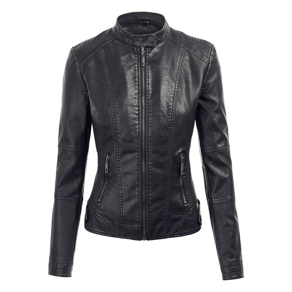 Women's Faux Leather Moto Jacket with Hoodie product image