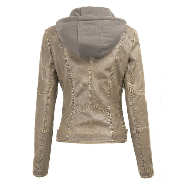 Women's Faux Leather Moto Jacket with Hoodie product image