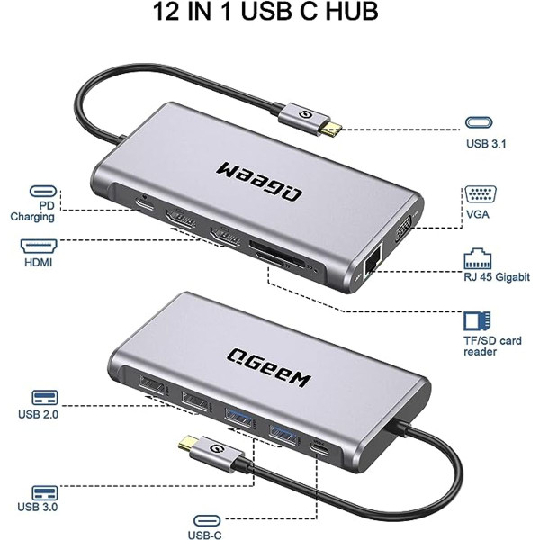 QGeeM 12-in-1 USB-C HC1203 Hub Docking Station  product image