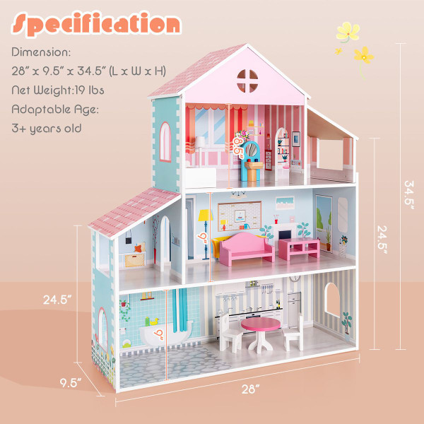 Kids' 3-Tier Toddler Doll House with Furniture product image