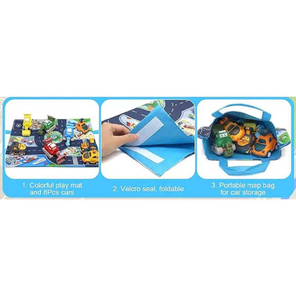 Kids' 8-Piece Press-and-Go Cars & Trucks with 2-in-1 Playmat/Storage Bag product image