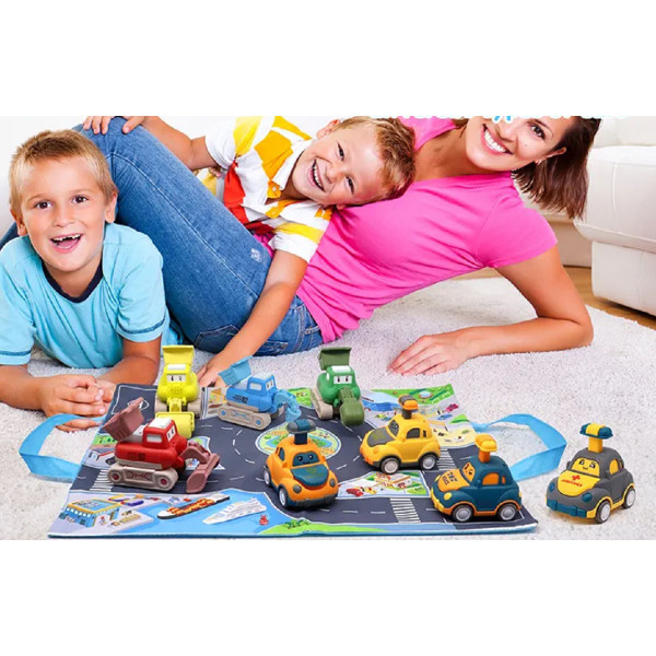 Kids' 8-Piece Press-and-Go Cars & Trucks with 2-in-1 Playmat/Storage Bag product image