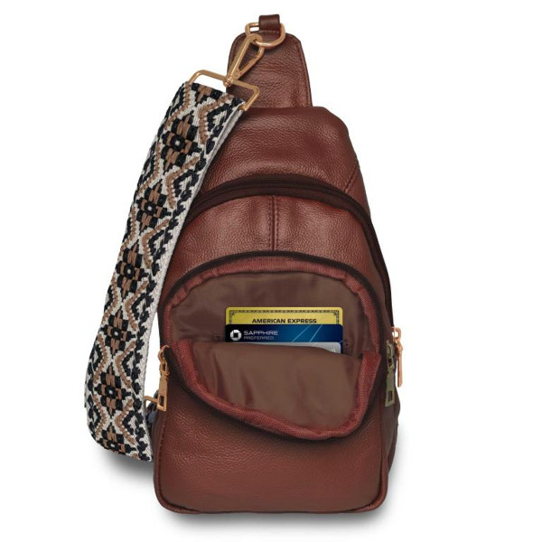 Women's Real Leather Sling Bag with Printed Strap product image