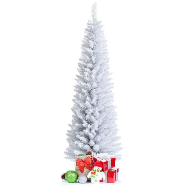 6-Foot Artificial White Christmas Pencil Tree with Folding Metal Stand product image