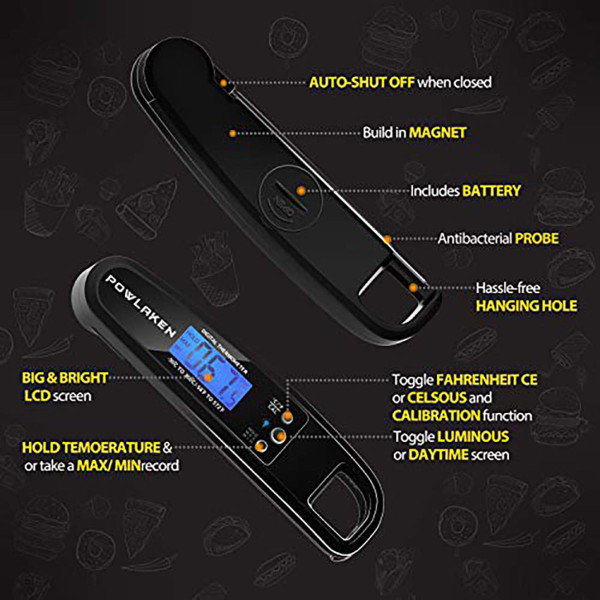 Powlaken® Instant Precise Waterproof Foldable Digital Food Thermometer (2-  or 3-Pack) - Pick Your Plum