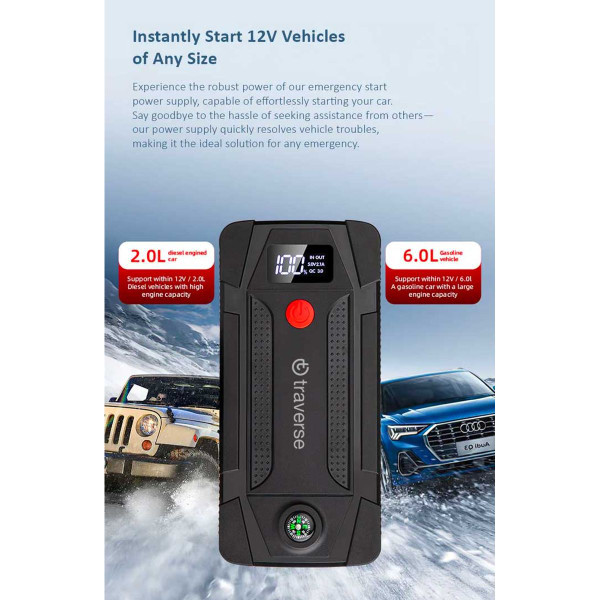 Traverse™ 1,000A Peak 12V Car Jump Starter with LCD product image