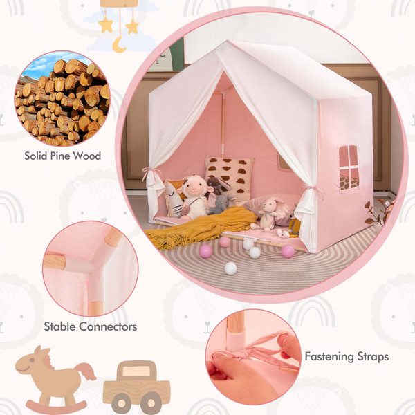 Kids' Play Tent with Washable Cotton Mat & Flag Banner product image